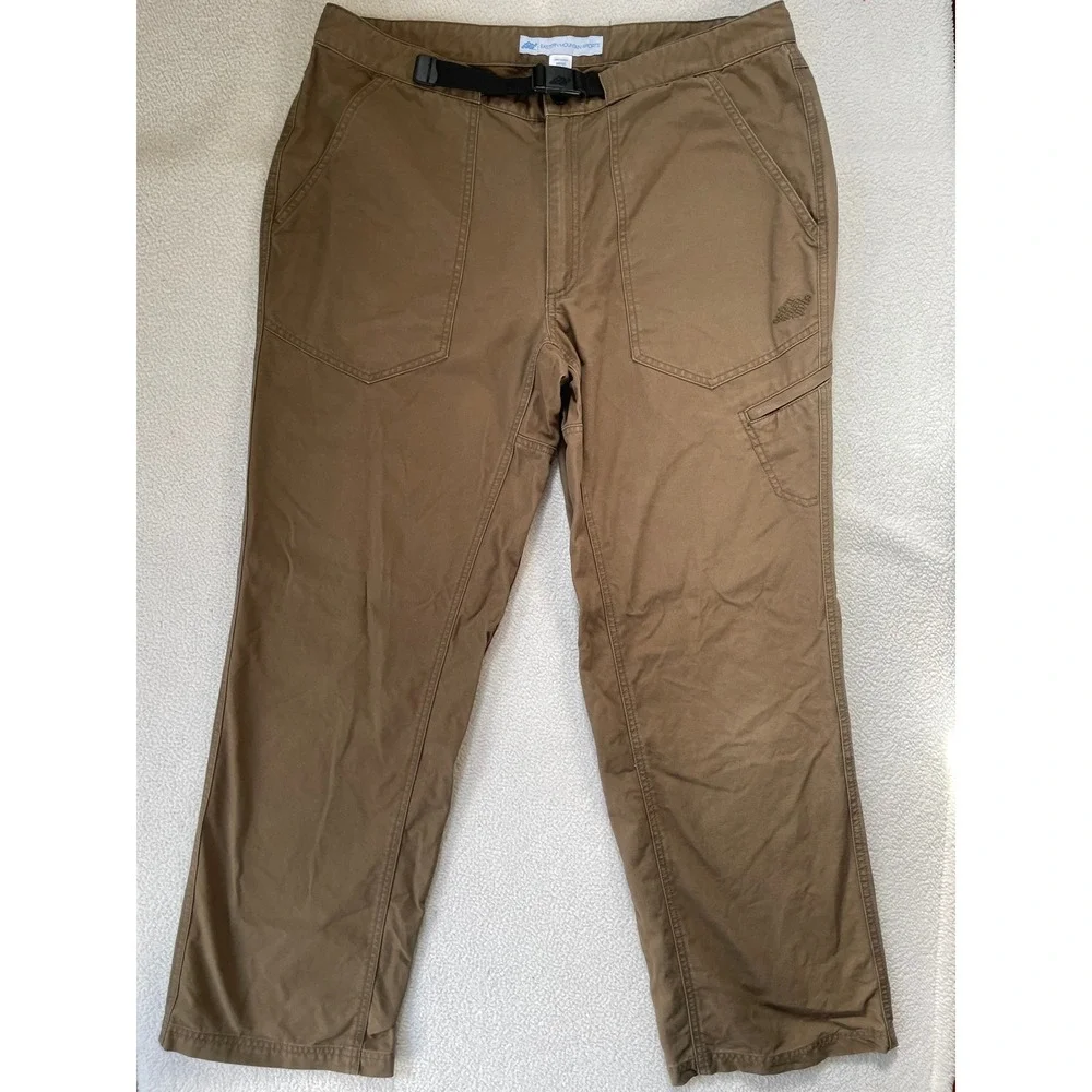 90s Eastern Mountain Sports Mens 38‎ Hiking Pants Brown Canvas Belted Cargo